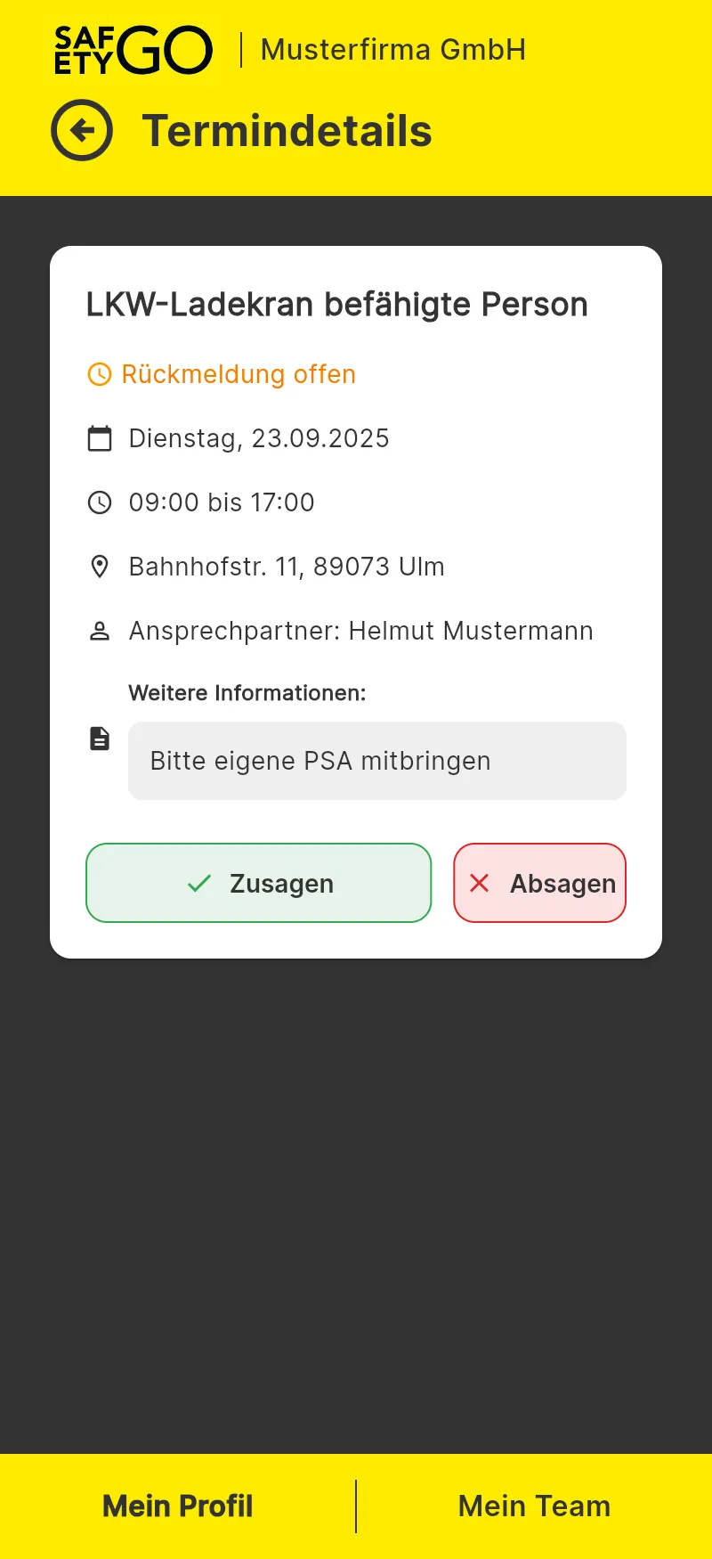 SafetyGO Mobile-App: Schulungsteilnahme vor Ort bestätigen